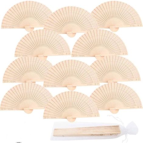 Ventilateur Pliant - En Bois - 20 x 2,7 cm - Ouvert 34 x 20 cm - Pour Mariage Fête Décoration Été - Lot de 12 (1/5)