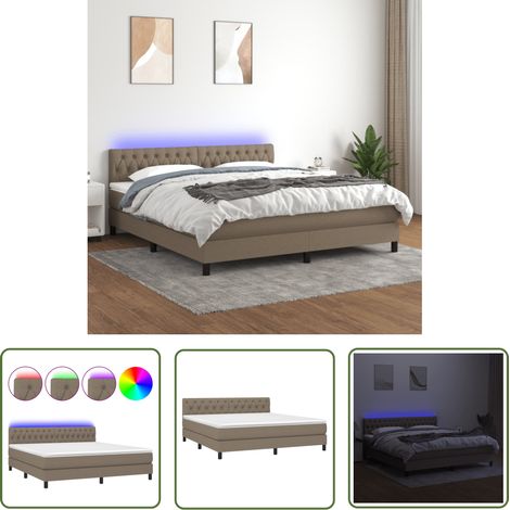 The Living Store Boxspringbett mit Matratze & LED Taupe 160x200 cm Stoff - Boxspringbett - Doppelbett - Lattenrost - Bettauflage - LED Beleuchtung (1/5)
