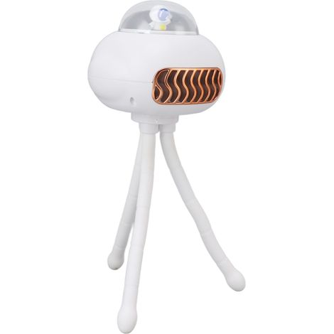 Ventilateur portable sans pales, rechargeable par USB, en forme de pieuvre, avec support transformable pour l'extérieur, petit format, blanc. (1/5)