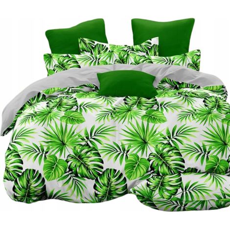 Parure de lit en satin Parylux 3.4 « Monsteras verts », housse de couette 160 x 200 cm (1/2)