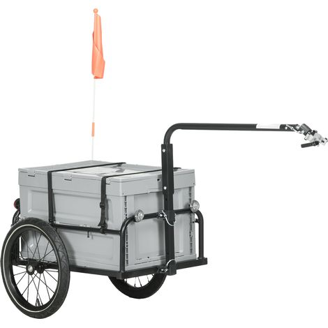 Remorque vélo 65L, coffre pliable amovible gris, réflecteurs sécurité, charge max 40kg, rangement transport pratique (1/5)