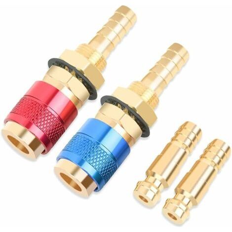 Raccord Rapide Chalumeau Oxygène Acétylène, 2 Pièces Adaptateur de Gaz de Soudage 8mm, Raccord Gaz Connecteurs Rapides, Raccords de Connexion Rapide de Gaz pour Torche de Soudage TIG,DEBUNS (1/5)
