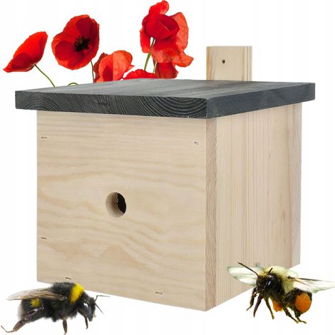 Maison à insectes en bois pour bourdons, à suspendre, couleur naturelle, 18 x 19 x 19 cm (1/5)