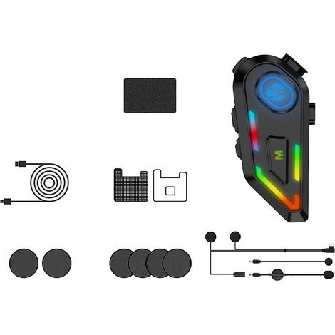 Kit mains libres sans fil Bluetooth 5.4 pour casque moto, avec écouteurs étanches, lecteur de musique et haut-parleur intégré. (1/5)