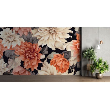 Papier peint fleuri dahlias et chrysanthemes dautomne - 150 x 250 cm (1/2)