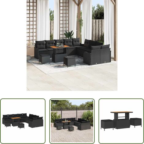 vidaXL Canapé en poly rattan - Ensemble de canapé de jardin 13 pcs Noir polyrotin (1/5)