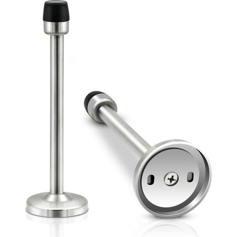 Lot de 2 butées de porte chromées 150 mm caoutchouc brossé plinthes murales inox tampon pare-chocs protection murale argentée (1/5)