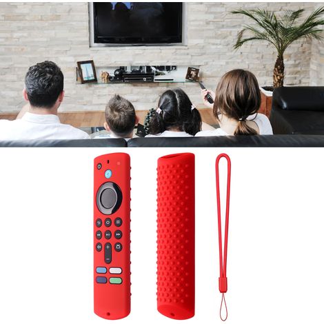 Housse silicone de télécommande Fire TV Stick 3ème génération rouge, matériau anti-dérapant avec lanière. (1/5)