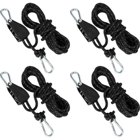 Poulie avec tendeur de câble, cliquet avec corde de 4 mètres, poulie avec tendeur de tente, corde de traction avec frein de corde, convient pour le camping, voile d'ombrage, tente ，(4pcs-11 x 8 x 2,5