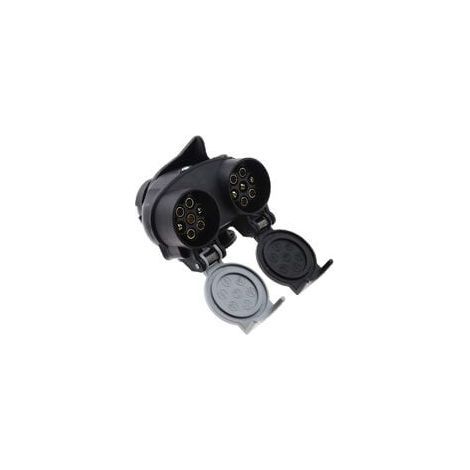 Prise de remorque 13 à 7 broches 12N 12S double adaptateur convertisseur prise européenne pour voiture, remorque, camion, barre d'attelage 12 V étanche Noir (1/4)