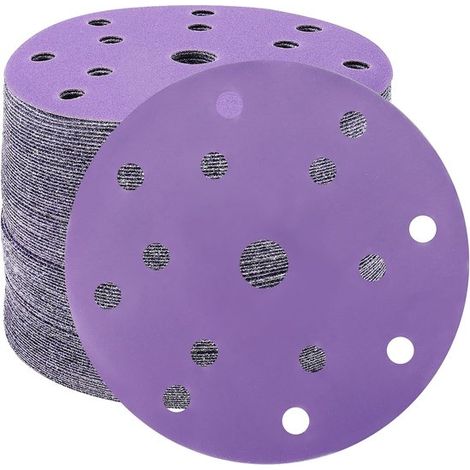 Discos de lijado de 150 mm, papel de lija de grano 1000, 50 unidades, discos de lijado de 15 agujeros para lijadora orbital (morado) (1/2)