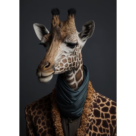 Tableau sur toile portrait de girafe humanisée 30x45 cm - Impression sur Toile Murale Décorative - Image imprimée en HD sur Toile - Toile sur Châssis en Bois FSC - Fabriqué en France (1/5)