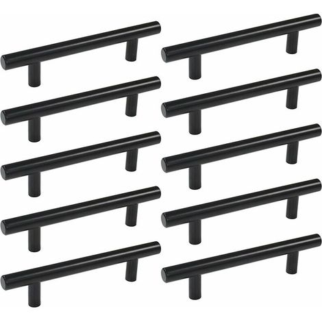 Poignées de porte et de tiroir de meuble (Noir, lot de 10, diamètre 12 mm, longueur 30 mm, entraxe 120 mm) Univers