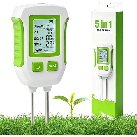 Testeur de Sol Numérique 5 en 1, Testeur Humidité Sol Plante, Mesure pH du Sol, Fertilité du Sol/Humidité/pH/Température/Lumière Solaire, Hygrometre Plante pour Jardinage Ferme Pelouse (1/5)