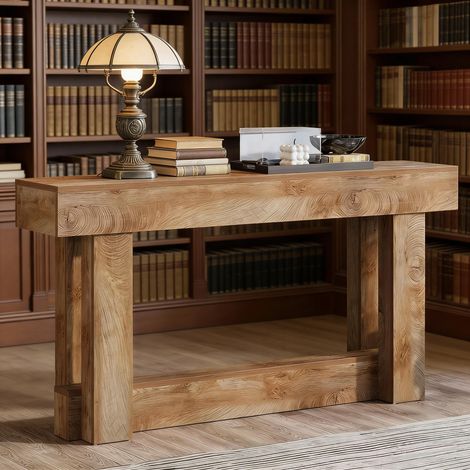 Table console 2 étagères, table d'entrée design rustique, table d'appoint pour canapé, table latérale en bois