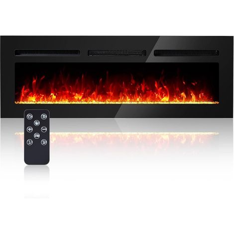 Insert de Cheminée Électrique Ultra-Mince 60" - 900/1800W, Télécommande + Panneau Tactile, 12 Couleurs LED, Mode Flamme Seule, Verre Trempé Noir (1/5)