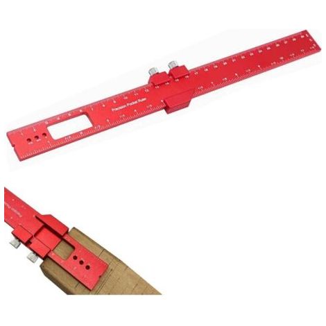 Règle de traçage de précision 300mm, Outil de traçage en métal avec butée pour le travail du bois, Marques 45 et 90 degrés pour mesure et dessin, Rouge