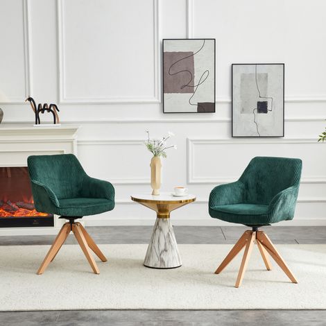 Esszimmerstuhl 2er-Set drehbar Samt Dunkelgrün Holz OKMYHOME (1/5)