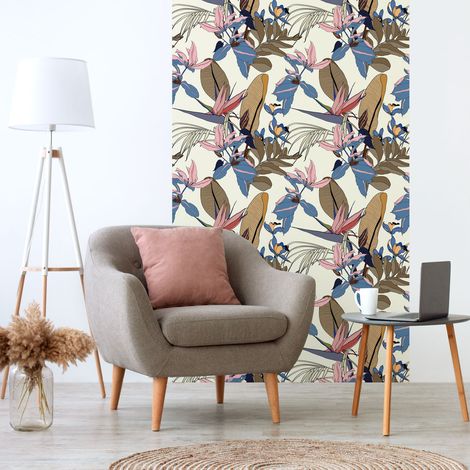 Papier peint intissé pré-encollé - TROPICAL JAUNE FEUILLES DE BANANIER ET FLEURS DE PARADIS - 1 rouleau de 300x60cm (1/5)