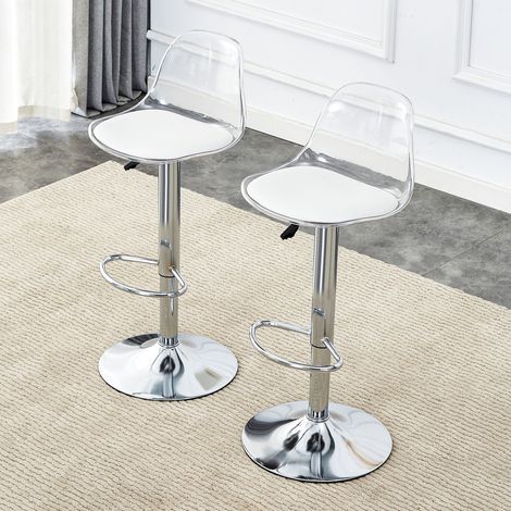 Barstuhl Set 2er höhenverstellbar drehbar Weiß Silber OKMYHOME (1/5)