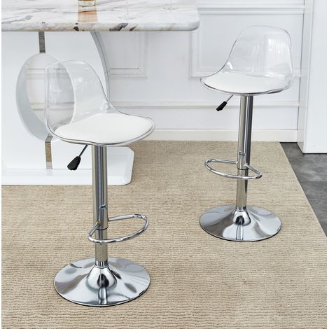 Lot de 2 tabourets de bar réglables 82-104 cm, pivotants 360°, blanc et argenté HAVRYA (1/5)