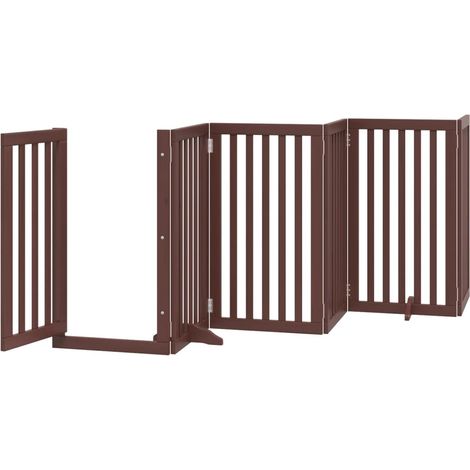 Barrière de sécurité pour chien animaux de compagnie porte pliable 12 panneaux bois de peuplier marron