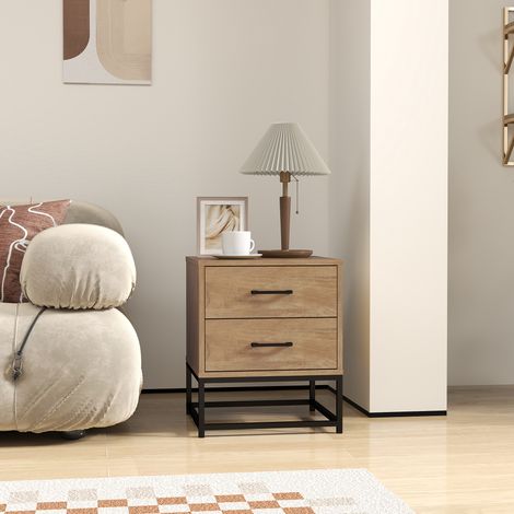 Lot de 2 tables de chevet table de nuit avec 2 tiroirs style industriel pour chambre à coucher, salon (1/5)