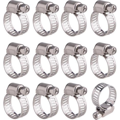 12 Pièces Collier de Serrage Tuyau Ajustable en Acier Inoxydable Tuyau Pinces Clips Fixation (10-16 mm) (1/4)