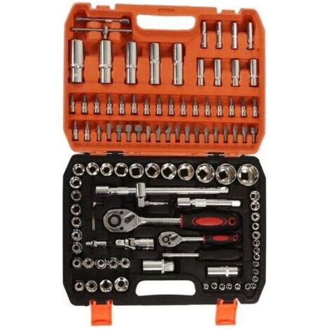 Kit d'outils de réparation mécanique 108 pièces, douilles à chocs, clés à cliquet et hexagonales, embouts de tournevis (1/4)