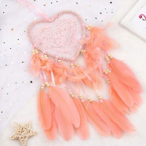 Attrape-Reve - Lumineux - Plumes - Rose - Fait Main - Pour Chambre A Coucher Et Salon - 1 Piece (1/5)