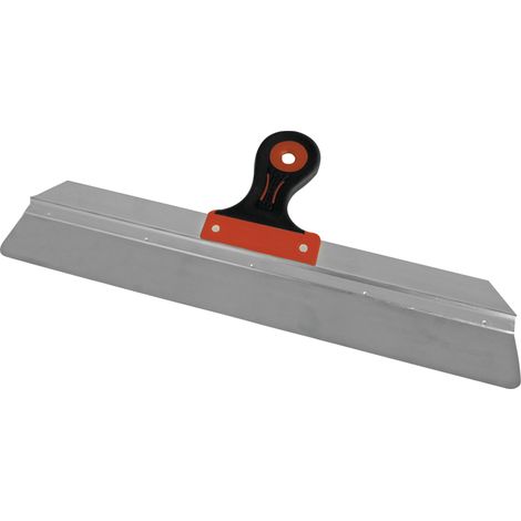 Couteau à enduire – angles arrondis  Lame inox trempé 0,6 mm – Longueur 80 cm – Poignée bi-matière avec renfort aluminium – Finition enduits et plâtrerie