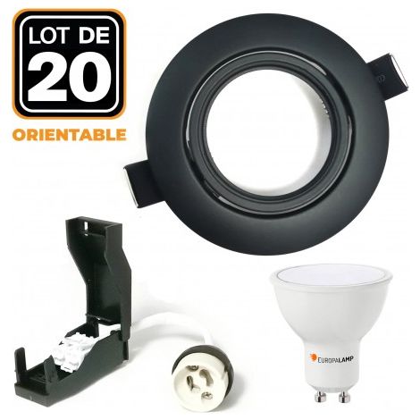 EUROPALAMP Kit 20 Spots encastrés orientables GU10 5W LED noirs mats 6000K non dimmables