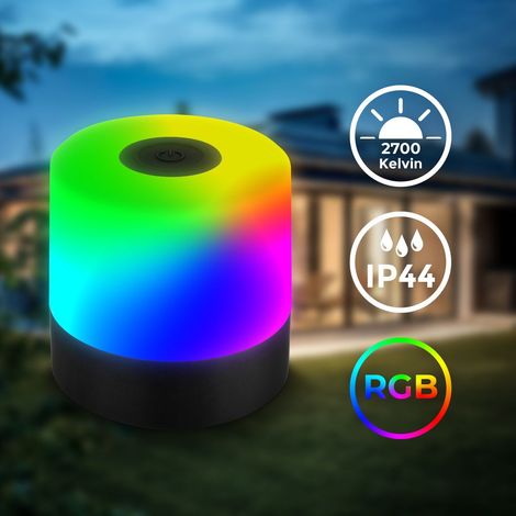 RGBW LED Akku-Tischleuchte - 1,5W, 100lm, IP44, kabellos, dimmbar, touch, schwarz