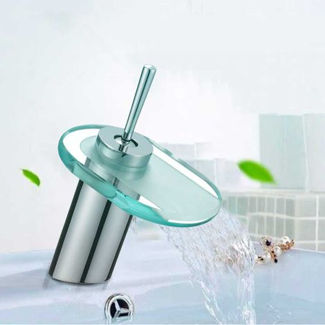 Robinet mitigeur cascade chromé pour vasque Bec bas salle de bain (1/5)