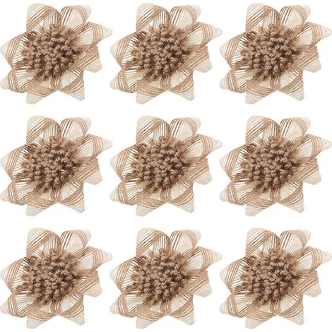 Set of 9 Handmade Rustic Burlap Flowers, Versatile Decoration for Weddings and Table Centerpieces, Easy to Personalize for Crafts (1/5)