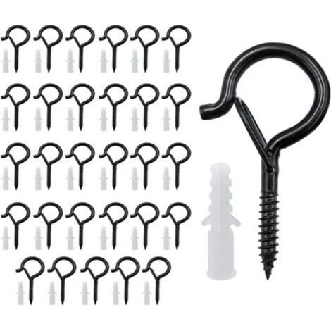 30 Pieces Screw Hooks (Black), Outdoor Screw Hooks, Ceiling Hooks, Christmas Light Hooks, For Hanging Potted Plants, Christmas Decorations, Lanterns, Garlands (1/5)