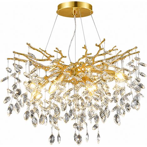 Lustre suspension doré 60 cm en cristal K9 et métal, luminaire plafond E14 réglable 150 cm pour salon salle à manger