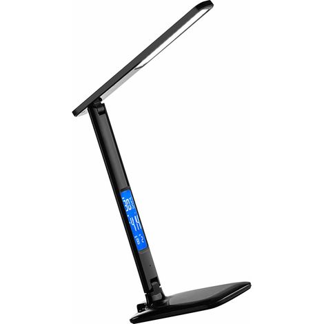 Faltbare Schreibtischlampe mit Kalender und Uhr, kabelloser Ladefunktion, LED-Schreibtischlampe mit Augenschutz, schwarz. (1/5)
