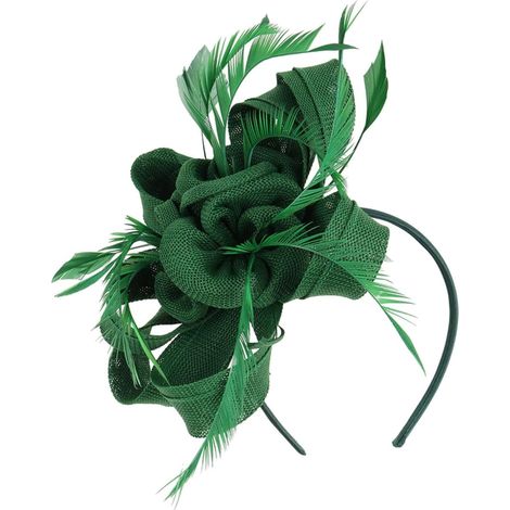 Diadema estilo años 20 para mujer, en malla verde oscuro similar al lino con pluma, accesorio vintage para el cabello ideal para bodas, cócteles y elegantes meriendas. (1/5)