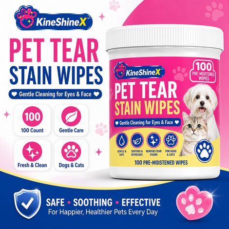 KineShineX Pet Tear Stain Cleaning Wipes - Suitable for Cats and Dogs, Gentle Cleansing Wipes for the Eyes and Face (1/4)