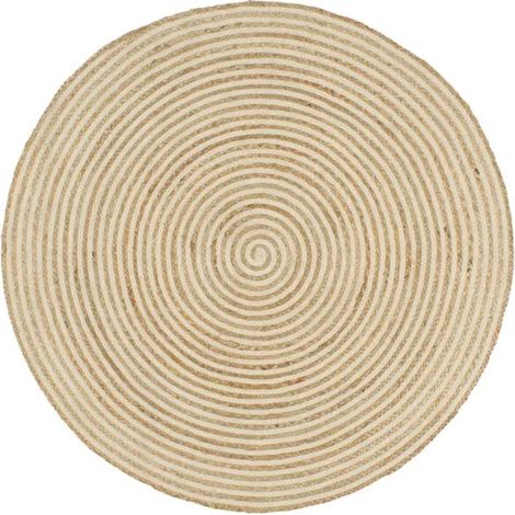Tapis en jute fait main, motif spirale, blanc, 90 cm (1/5)