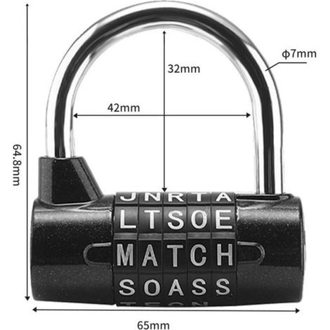 Cadenas à combinaison à 5 cadrans, serrure à code à combinaison de lettres, cadenas à mot de passe pour casier de armoire(Le noir) (1/5)