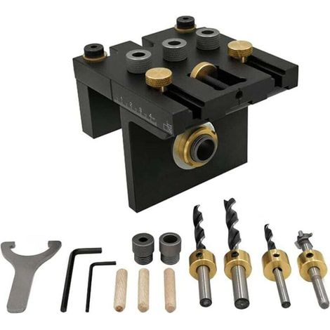 3-in-1 wood plug jig kit with positioning clip, adjustable drilling guide, hammer drill locator, carpentry tools (1/4)