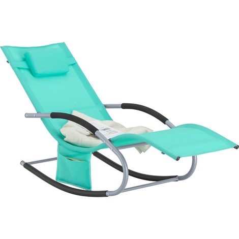 Tumbona Mecedora con Almohada y Bolsillo Lateral Estructura de Hierro Malla Transpirable Teslin Cómodo Soporta hasta 150 kg Color Azul 63 x 150 x 83 cm OGS28-TB SoBuy ES