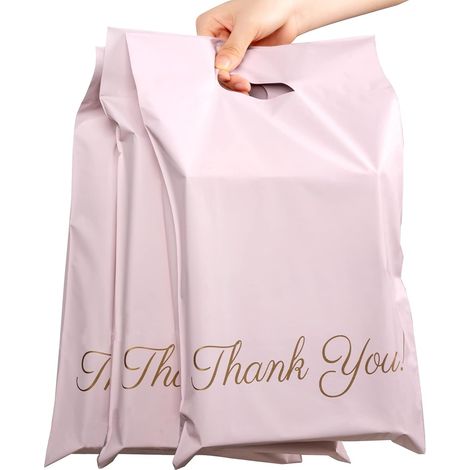 Confezione da 100 buste per spedizioni, in plastica, rosa champagne, 250 x 350 mm, in polipropilene, con stampa "Thank You" in oro, autoadesive e coprenti, portatili, per abbigliamento (1/5)
