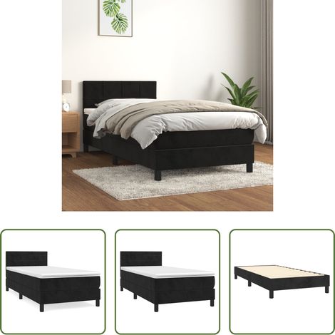 Matratze - Boxspringbett mit Matratze Schwarz 100x200 cm Samt (1/5)