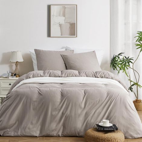 Housse de Couette 240x220 cm, Microfibre Polyester Ultra-Douce Lavée, Zip, Kaki – 1 Housse 240x220 cm + 2 Taies 65x65 cm (1/5)