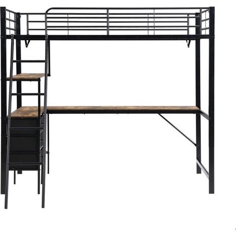 Lit superposé enfant 90x200, échelle sécurisée lit combine enfant, structure métal robuste, tiroirs coulissants, bureau 2 mètres (1/5)