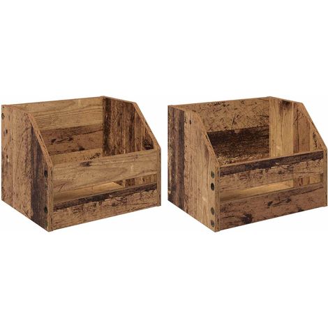 Vinyl Album Box 2 pcs Old Wood 38 x 30 x 29 cm Engineered Wood vidaXL