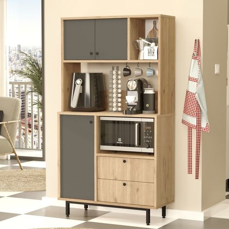 Credenza Paratico, Madia 5 Ripiani, 2 Cassetti, 3 Ante, 88x36x161h cm Marrone Rovere (1/5)